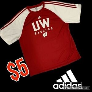 $5 item/ Adidas badgers red/white polyester t-shirt